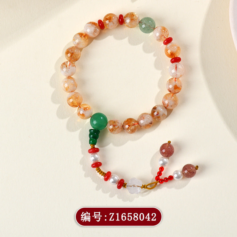 Yellow Pagoda and Green Strawberry Crystal Bracelet | Natural Energy & Mystical Fashion