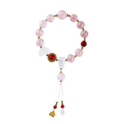 Beijing Palace Style Natural Pink Crystal Bracelet | Love Harmony Spiritual Amulet for Women
