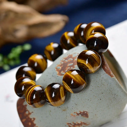 Natural Tiger Eye Stone Bracelet Men and Women Natural Stone Jewelry Healing Buddha Elastic Rope Couple Crystal Bead Bracelet