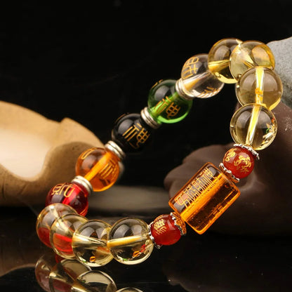Feng Shui Bracelet Yellow crystal Porsperity Bracelet Five Elements And Four Beasts Bracelets Wealth Good Luck Unisex Jewelry