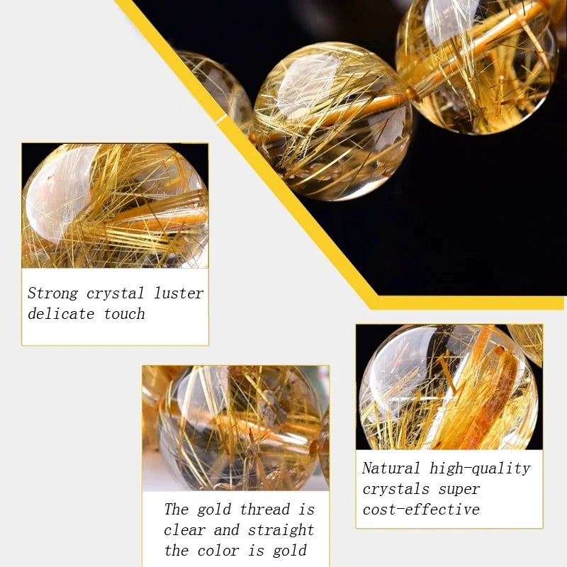 Rutilated Quartz Golden-Needle Round Bead Bracelet