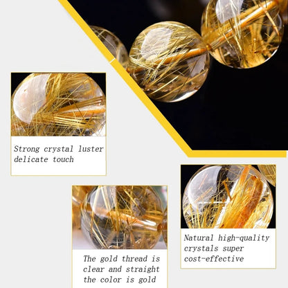 Rutilated Quartz Golden-Needle Round Bead Bracelet