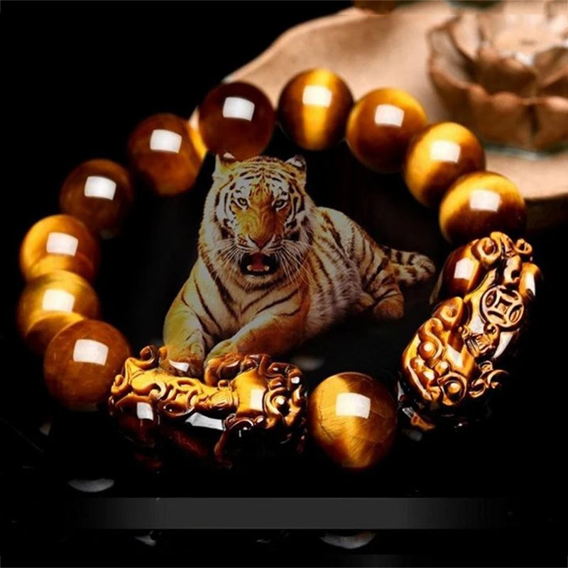Nature Feng Shui Bracelets Men Tiger Eye Beads Wristband Bracelets for Women Pixiu Wealth and Good Luck Bracelet Jewelry pulsera