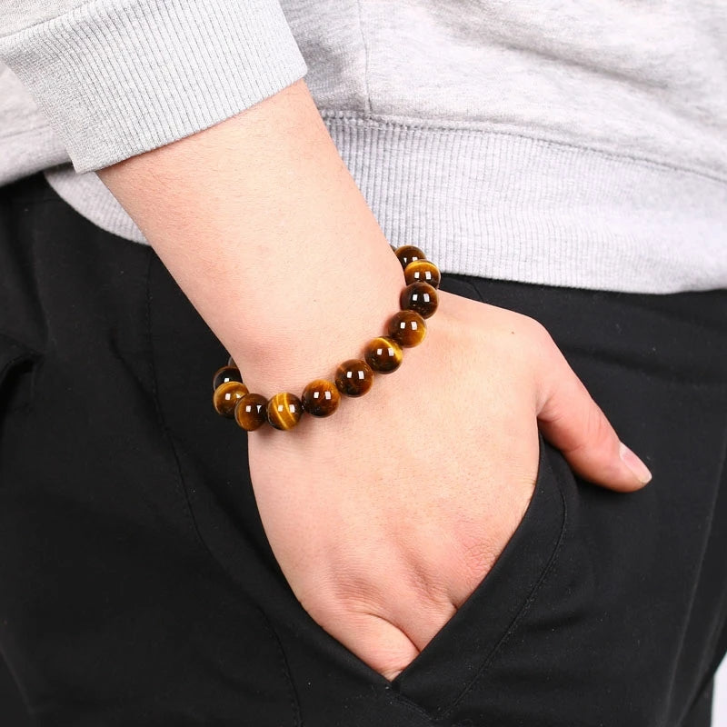 Natural Tiger Eye Stone Bracelet Men and Women Natural Stone Jewelry Healing Buddha Elastic Rope Couple Crystal Bead Bracelet