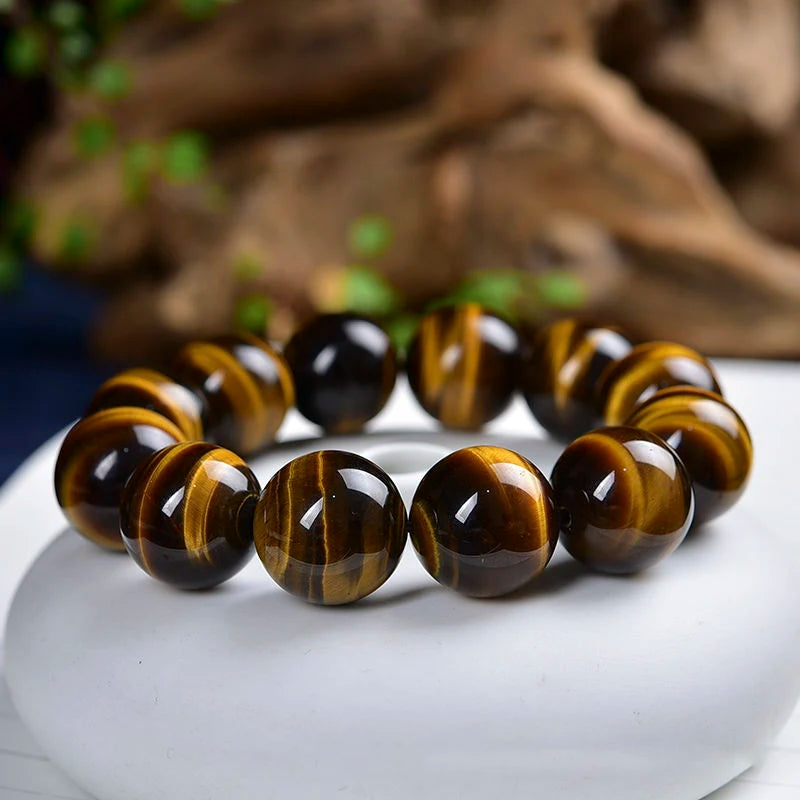 Natural Tiger Eye Stone Bracelet Men and Women Natural Stone Jewelry Healing Buddha Elastic Rope Couple Crystal Bead Bracelet