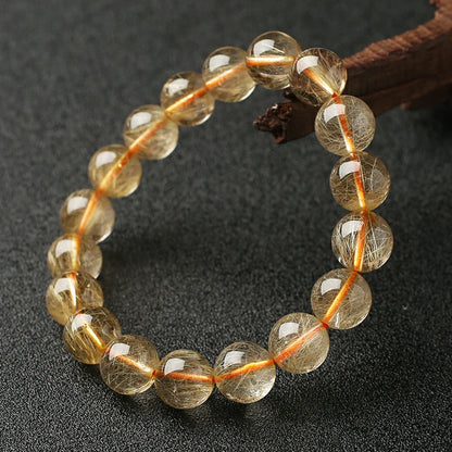 Rutilated Quartz Golden-Needle Round Bead Bracelet