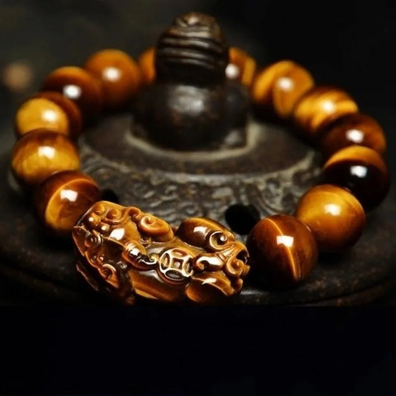 Nature Feng Shui Bracelets Men Tiger Eye Beads Wristband Bracelets for Women Pixiu Wealth and Good Luck Bracelet Jewelry pulsera