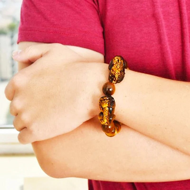 Nature Feng Shui Bracelets Men Tiger Eye Beads Wristband Bracelets for Women Pixiu Wealth and Good Luck Bracelet Jewelry pulsera
