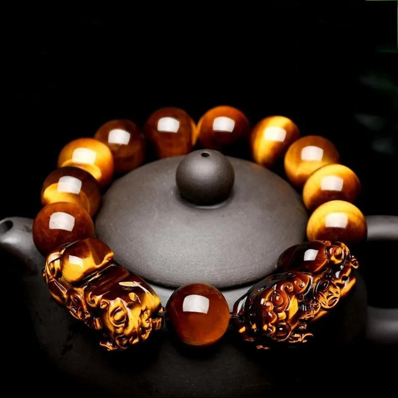 Nature Feng Shui Bracelets Men Tiger Eye Beads Wristband Bracelets for Women Pixiu Wealth and Good Luck Bracelet Jewelry pulsera