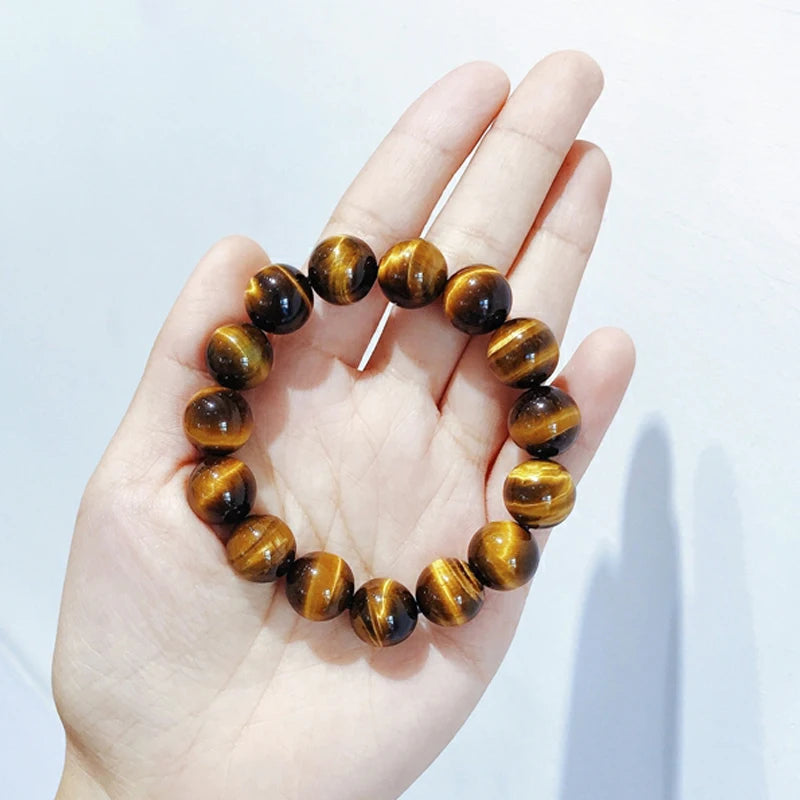 Natural Tiger Eye Stone Bracelet Men and Women Natural Stone Jewelry Healing Buddha Elastic Rope Couple Crystal Bead Bracelet