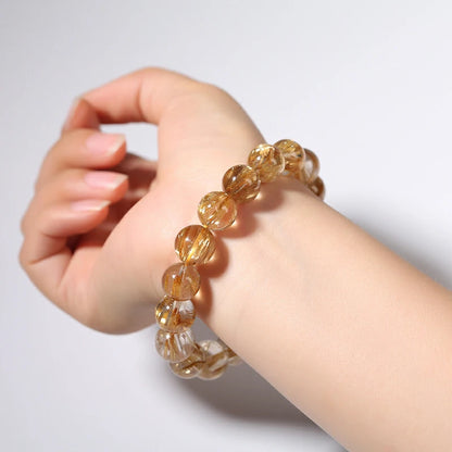Rutilated Quartz Golden-Needle Round Bead Bracelet
