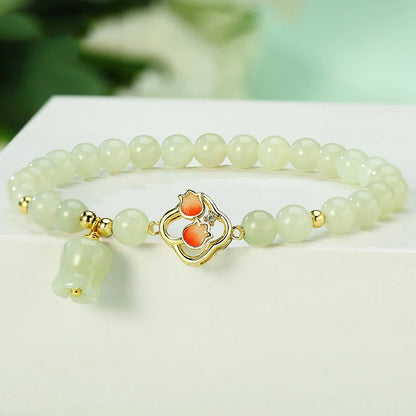 Hetian Jade Green Blossom Bracelet | 925 Silver Link