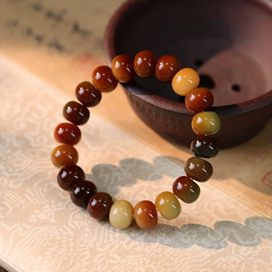 Weathered Bodhi Root Barrel Beads Bracelet — Mystic Finger Wrap