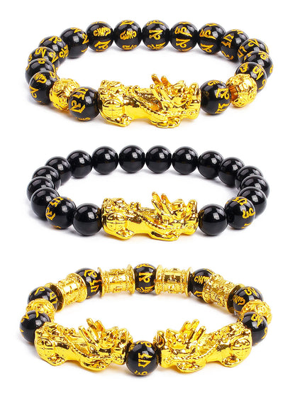 Gold Color Pi Xiu Bracelets Women Feng Shui Obsidian Wealth Pi Yao Bracelets Men 10m Dragon Mantra Bead Bangle Lucky Jewelry New