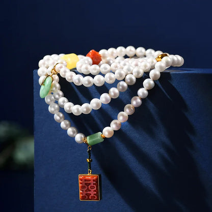 108-Bead Four-Circle Buddhist Bracelet with Freshwater Pearls