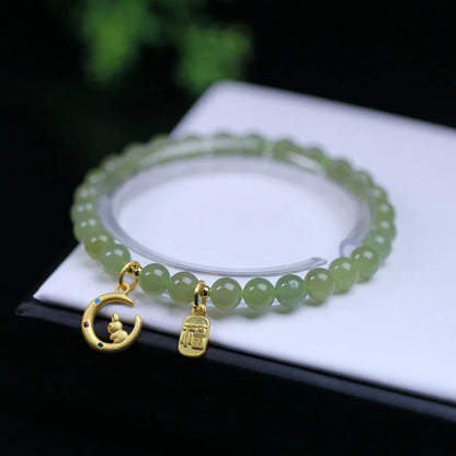 Lucky Jade Antique Gong Bell Bracelet — Boho Feng Shui Charm