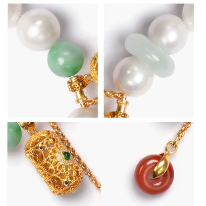 Hetian Jade & Freshwater Pearl Retractable Bracelet — Handmade Charm