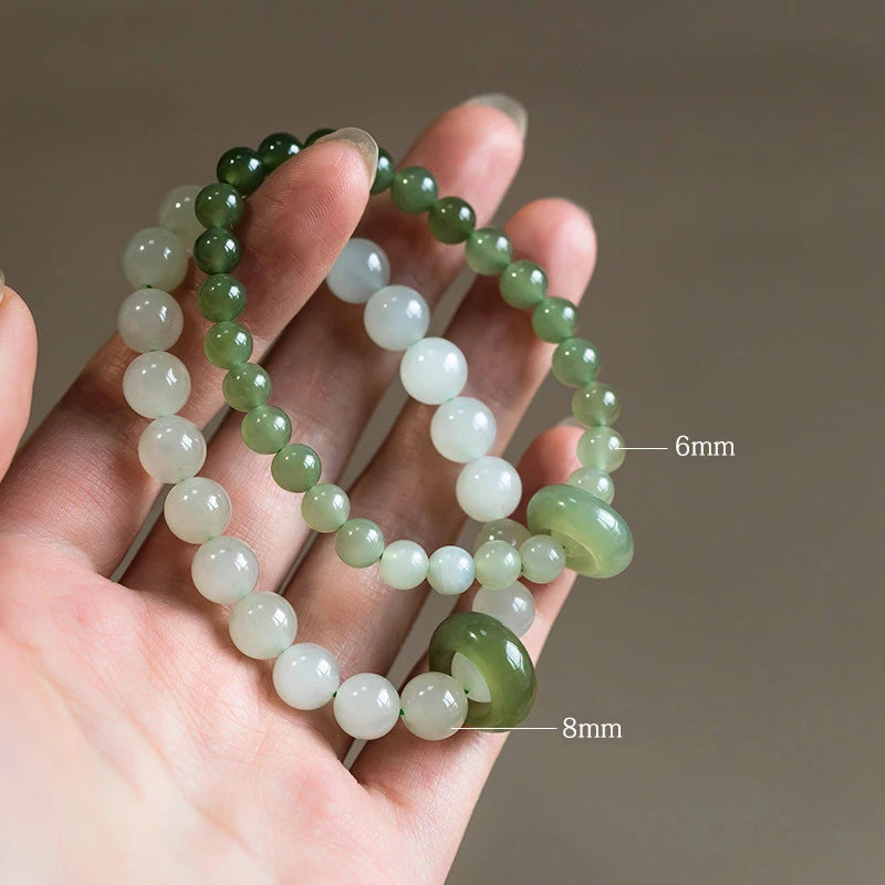 Vintage Natural Jade Wristband Bracelet ｜ Classic Beaded Feng Shui