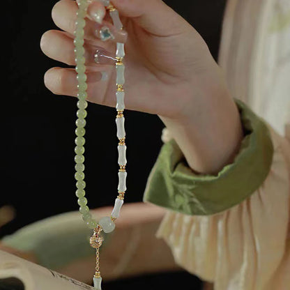 Hetian Jade Bamboo Knot Handchain Gold-Silk Bracelet