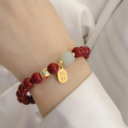 Chinese Feng Shui Red Imitation Cinnabar Beaded Bracelets For Women Men Protection Bring Wealth Lucky Elastic Bangles Jewelry