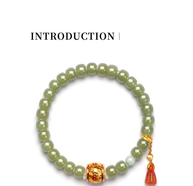 Hetian Jade Bead Bracelet | Tibetan Silver Minimalist