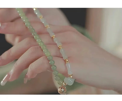 Hetian Jade Bamboo Knot Handchain Gold-Silk Bracelet