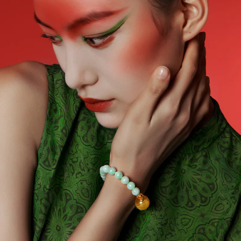 Mystic Green Jade Round Bead Bracelet for Women