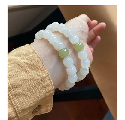 Hotan White Jade 10mm Bead Bracelet｜Single Circle Lucky Amulet