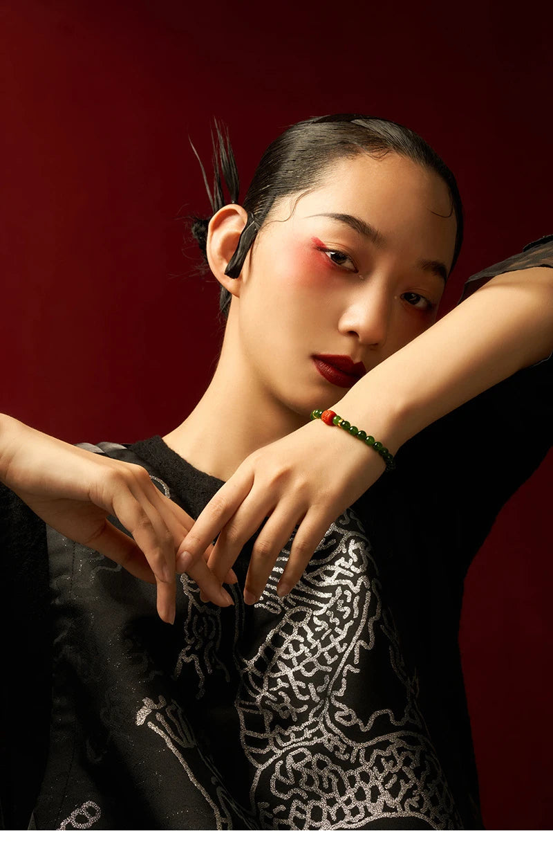 Hetian Jade Bead Bracelet | Tibetan Silver Minimalist