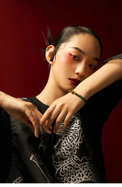 Hetian Jade Bead Bracelet | Tibetan Silver Minimalist