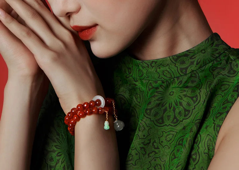 Sichuan Nanhong Two-Turn Hetian Jade Bracelet — Silver-Gold