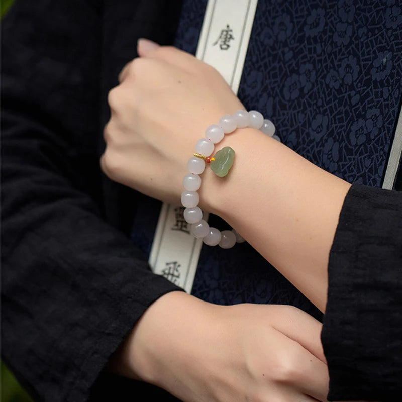 Pink Hetian Jade Pearl Hand‑Woven Tassel Bracelet