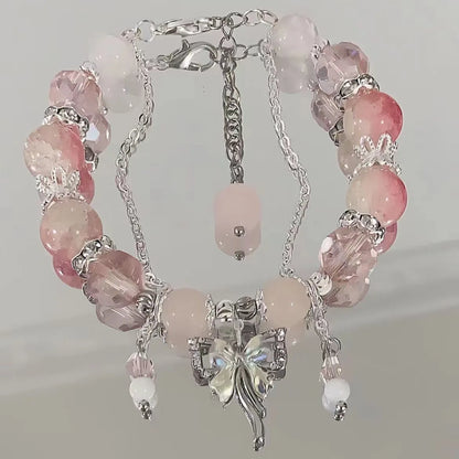 Y2K Sweet Cherry Blossom Crystal Beaded Bracelet