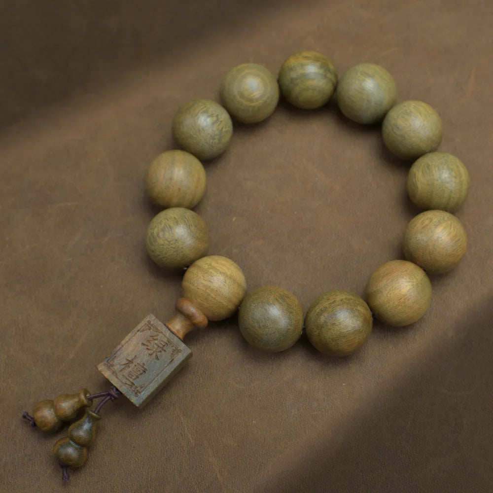Green Buddha Sandalwood Bracelet — Ethnic Feng Shui Charm