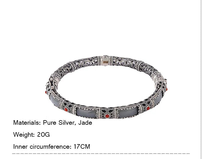 Hollow Butterfly Jade Bangle — Vintage Silver-Tone Bracelet