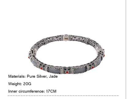 Hollow Butterfly Jade Bangle — Vintage Silver-Tone Bracelet