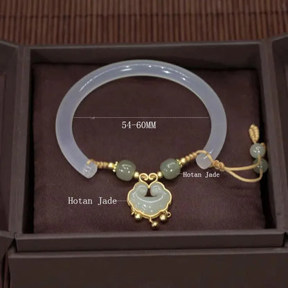Hotan White Jade Safety-Lock Bracelet — Elegant Protective Charm