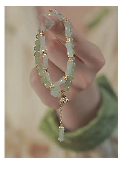 Hetian Jade Bamboo Knot Handchain Gold-Silk Bracelet