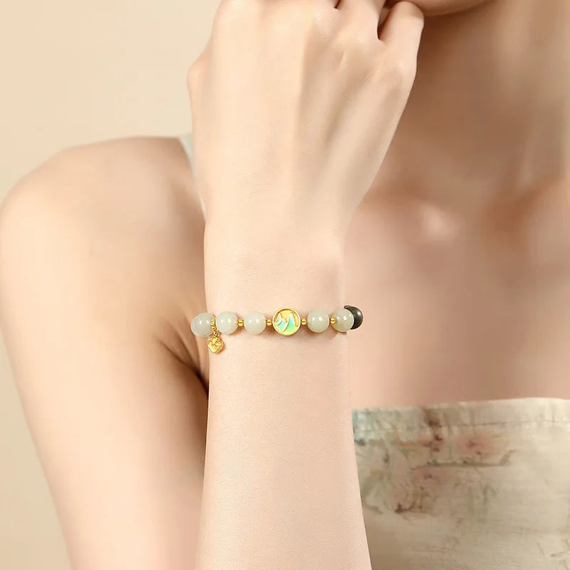 Green Enamel Bead Bracelet Hetian Jade – Feng Shui Charm