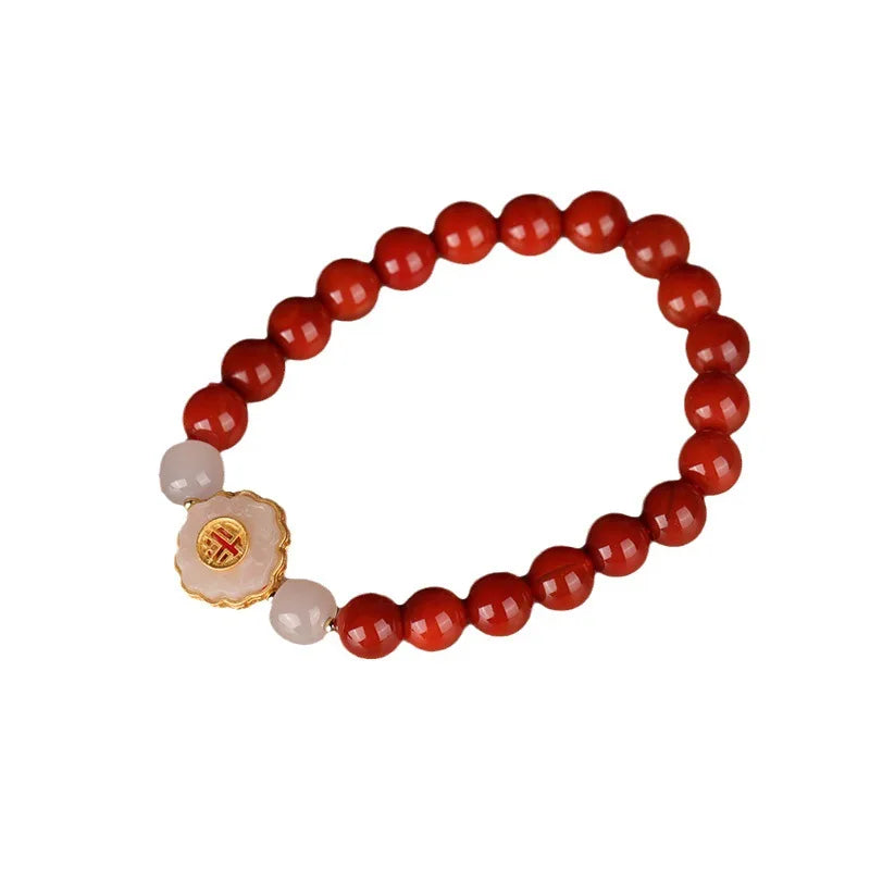 Red Agate & Hetian Jade Blessing Bracelet - Vintage Charm