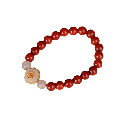 Red Agate & Hetian Jade Blessing Bracelet - Vintage Charm