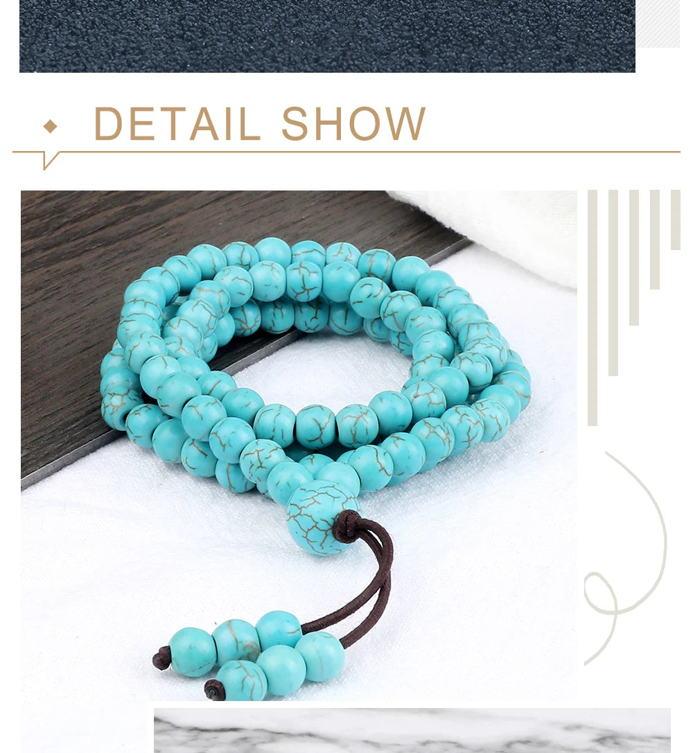 6mm浅蓝108念珠项链手链｜瑜伽冥想 弹力多圈 水元素开运