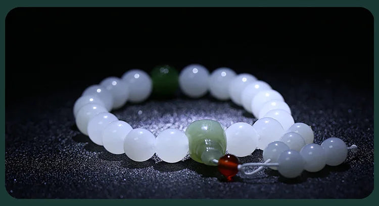 Hetian White Jade Flower Pendant Bracelet｜10mm Natural Bead Set