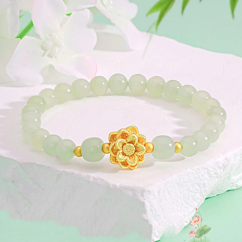 Gold-Plated Lotus Hetian Jade Bracelet – Luxurious Charm