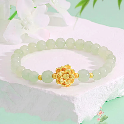 Gold-Plated Lotus Hetian Jade Bracelet – Luxurious Charm