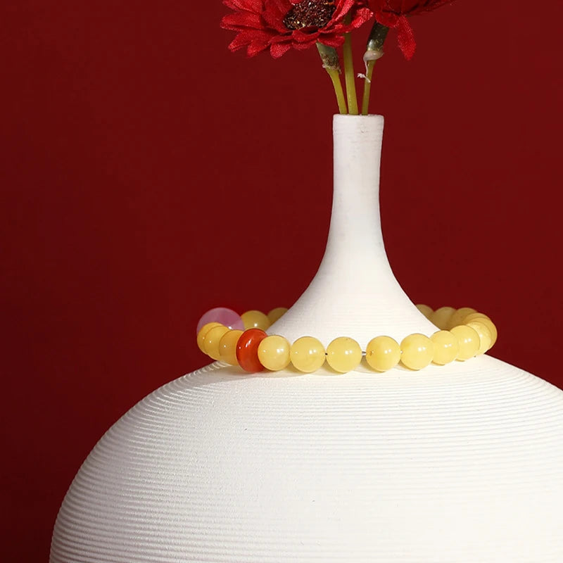 8mm Amber Hetian Jade Bell Bracelet｜Feng Shui Elegance
