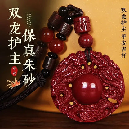 Guan Gong Cinnabar Dragon Pendant - Wealth & Protection