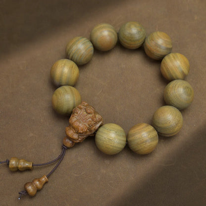 Green Buddha Sandalwood Bracelet — Ethnic Feng Shui Charm