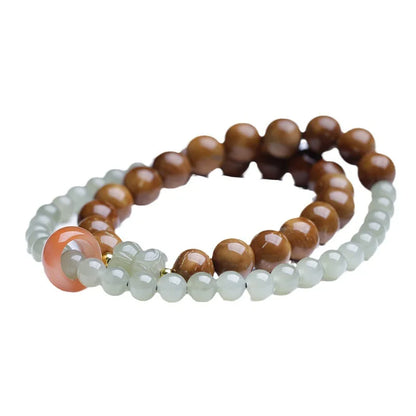 Two-Loop Hetian Jade & South Red Ice Bracelet — Retro Elegant