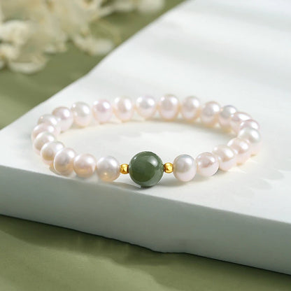 Hetian (Hotan) Jade 10mm & Freshwater Pearl Bracelet — Retro Feng Shui Charm
